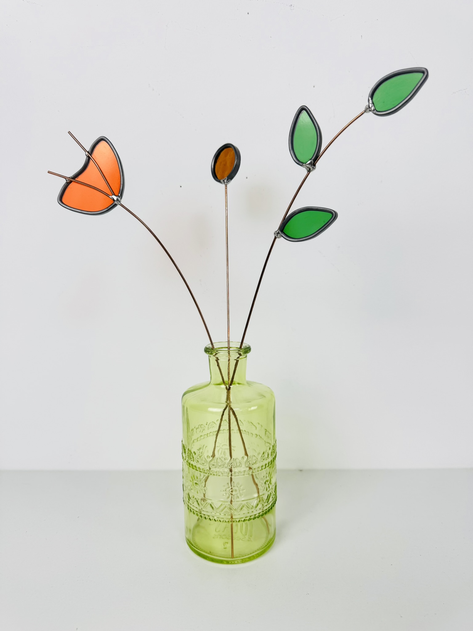 Glas In Lood Bloemen In Lichtgroene Vaas